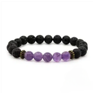 Pulseira 5 Pedras, Lava com Ametista – Esferas 8 mm