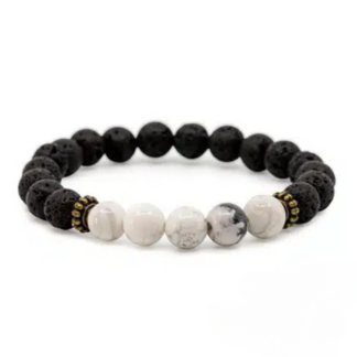 Pulseira 5 Pedras, Lava com Howlita Branca – Esferas 8 mm