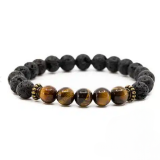 Pulseira 5 Pedras, Lava com Olho de Tigre – Esferas 8 mm