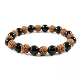 Pulseira de Rudraksha e Obsidiana Negra – Esferas 8 mm