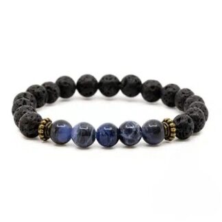 Pulseira 5 Pedras, Lava com Sodalite – Esferas 8 mm